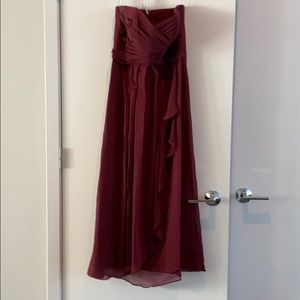 Beautiful maroon long chiffon bridesmaid dress